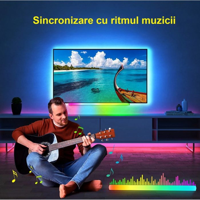 Lampa LED RGB AxaCube® cu montare pe monitor, lumina ambientala, sincronizare sonora, control prin aplicatie si telecomanda, fixare magnetica, conectare USB, negru [6]