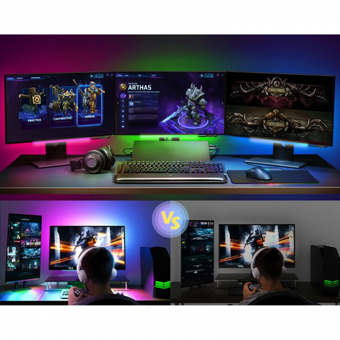 Lampa LED RGB AxaCube® cu montare pe monitor, lumina ambientala, sincronizare sonora, control prin aplicatie si telecomanda, fixare magnetica, conectare USB, negru [7]