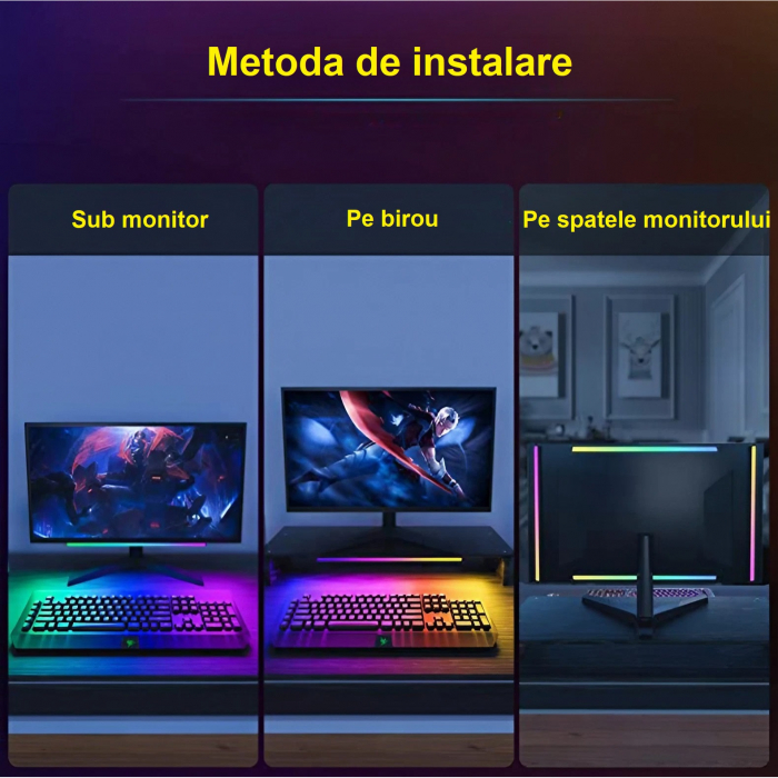 Lampa LED RGB AxaCube® cu montare pe monitor, lumina ambientala, sincronizare sonora, control prin aplicatie si telecomanda, fixare magnetica, conectare USB, negru [4]