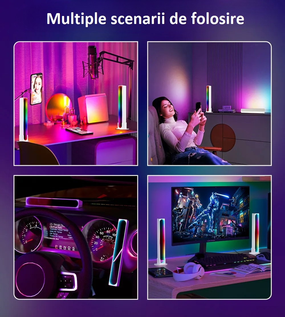 Set 2 lampi led RGB AxaCube pentru gaming, efect 3D, lumina ambientala, sincronizare sonora, control prin telecomanda si aplicatie, conectare usb, alb [4]