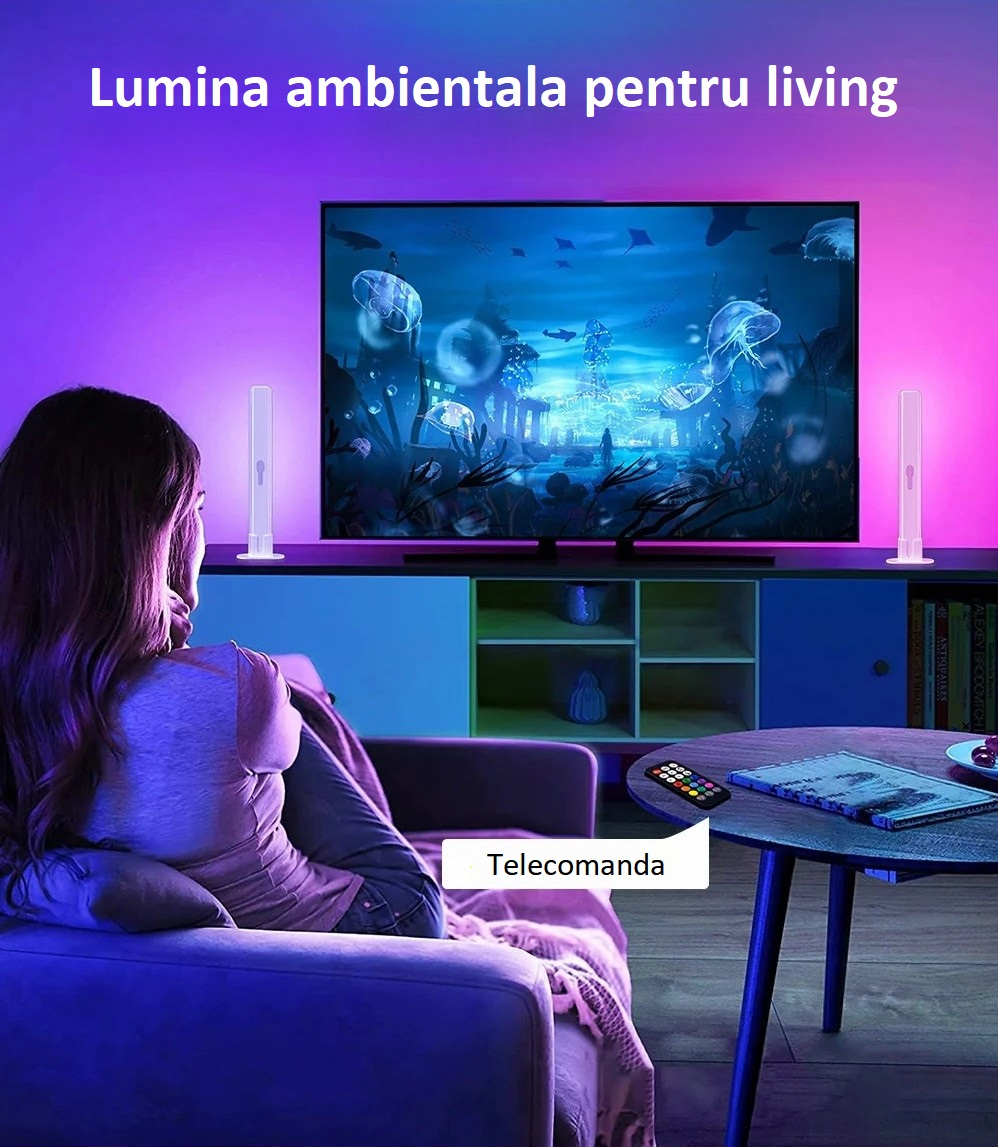 Set 2 lampi led RGB AxaCube pentru gaming, efect 3D, lumina ambientala, sincronizare sonora, control prin telecomanda si aplicatie, conectare usb, alb [6]