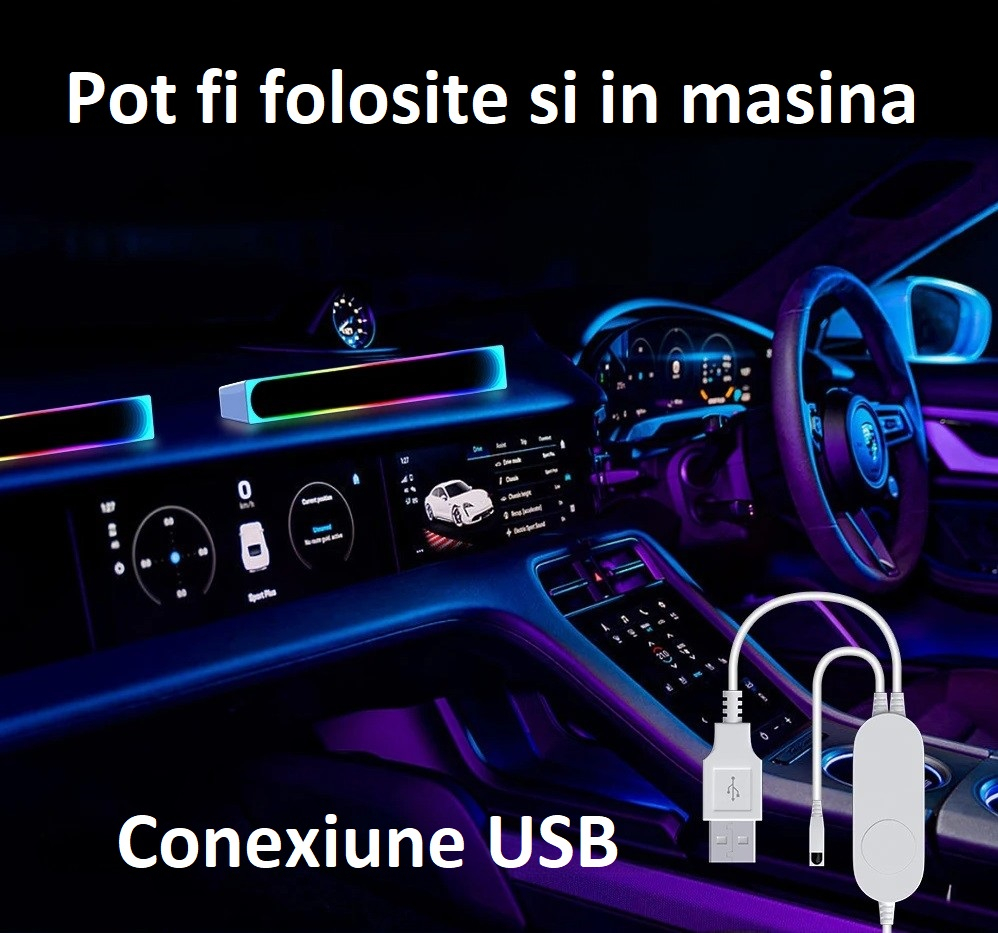 Set 2 lampi led RGB AxaCube pentru gaming, efect 3D, lumina ambientala, sincronizare sonora, control prin telecomanda si aplicatie, conectare usb, alb [9]