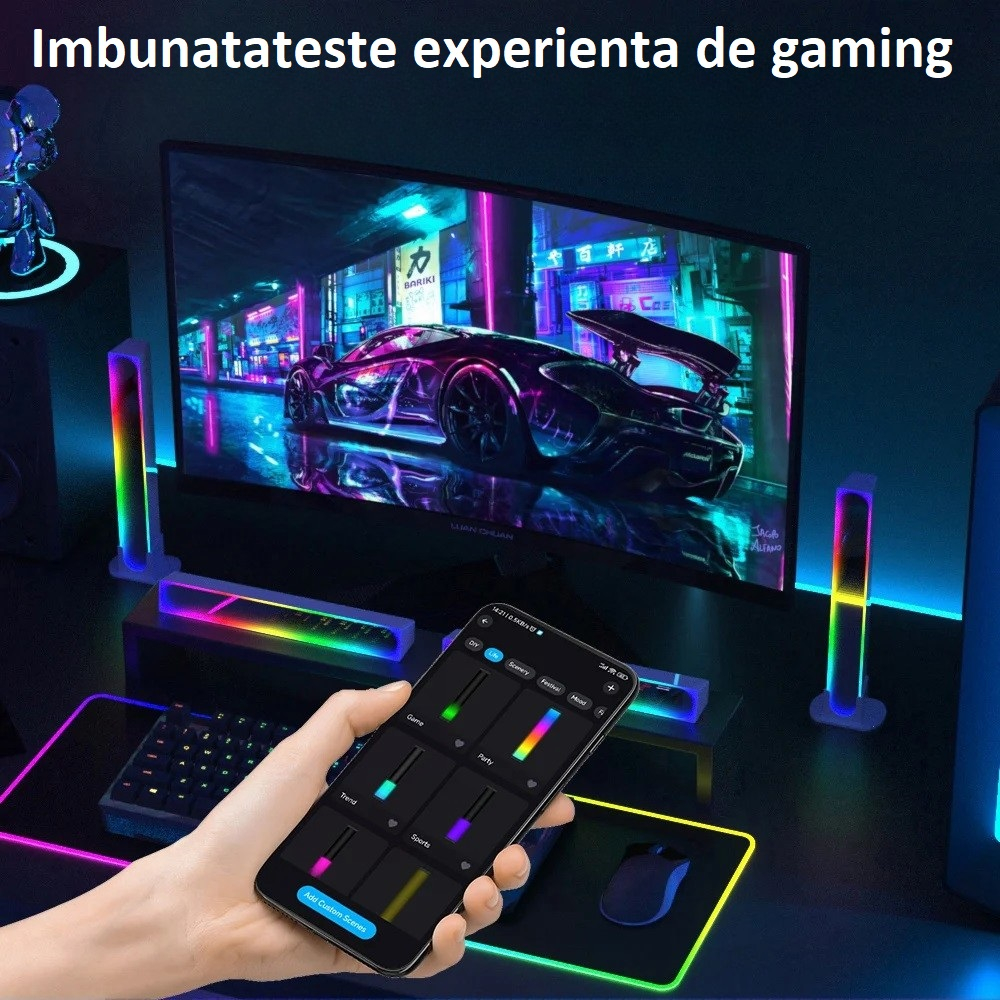 Set 2 lampi led RGB AxaCube pentru gaming, efect 3D, lumina ambientala, sincronizare sonora, control prin telecomanda si aplicatie, conectare usb, alb [7]