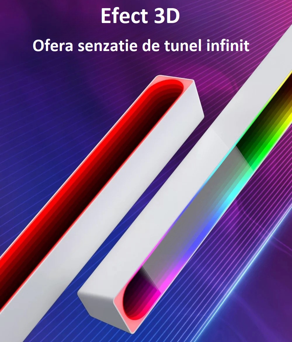 Set 2 lampi led RGB AxaCube pentru gaming, efect 3D, lumina ambientala, sincronizare sonora, control prin telecomanda si aplicatie, conectare usb, alb [11]