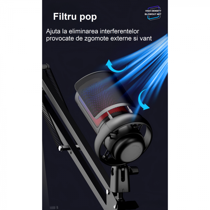 Microfon condensator AxaCube® pentru gaming, youtube, zoom, reducere zgomot fundal, functie mute, cardioid, lumina RGB, filtru pop, brat ajustabil, capsula 14 mm, compatibil Windows, MacOS, PS4, PS5 [2]