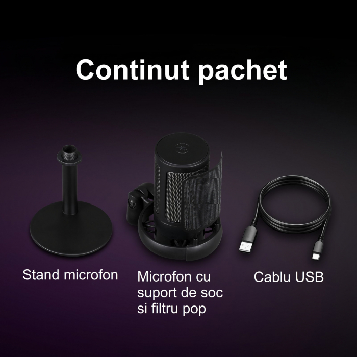 Microfon condensator AxaCube® pentru gaming, inregistrari, streaming, youtube, zoom, reducere zgomot fundal, functie mute, cardioid, lumina RGB, filtru pop, compatibil Windows, MacOS, PS4, PS5, conexi [12]