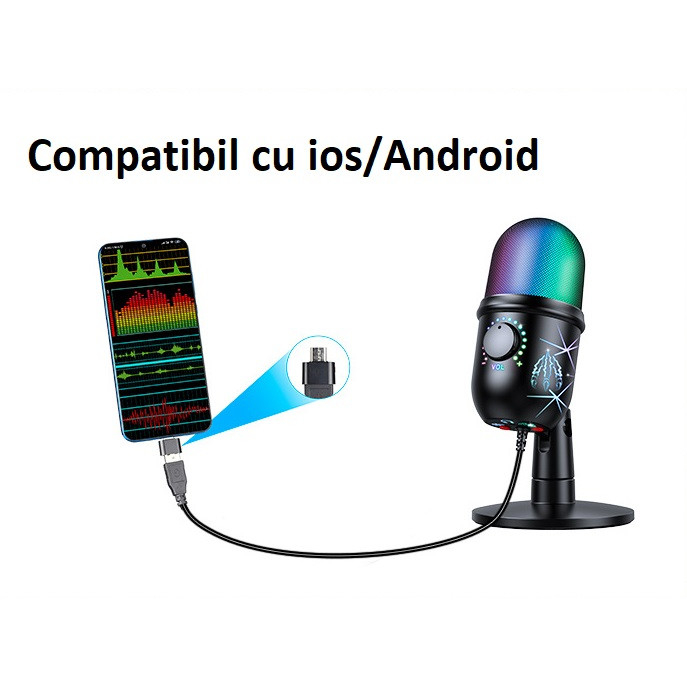 Microfon condensator AxaCube® pentru gaming, streaming, inregistrari, zoom, lumina RGB, cardioid, compatibil Windows, MacOs, conexiune USB [9]