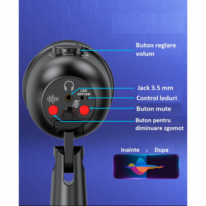 Microfon condensator AxaCube® pentru gaming, streaming, inregistrari, zoom, lumina RGB, cardioid, compatibil Windows, MacOs, conexiune USB [5]