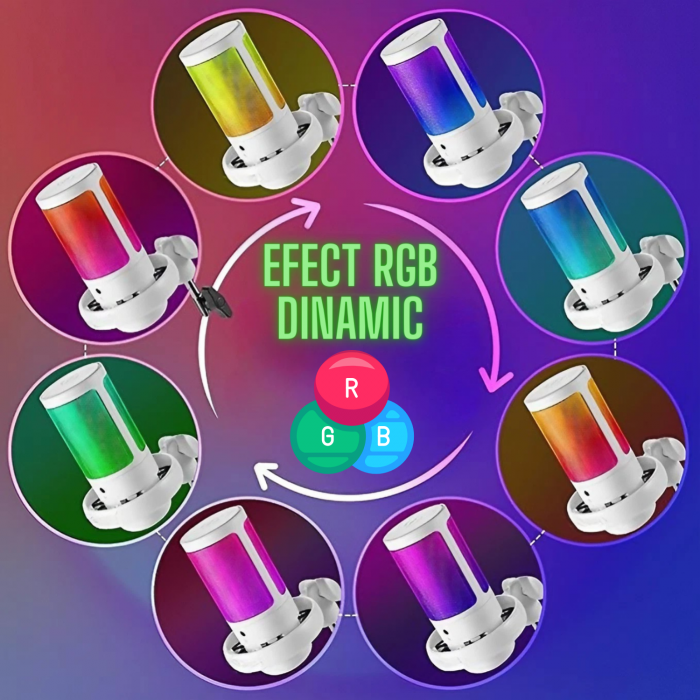 Microfon condensator AxaCube® pentru gaming, streaming, youtube, reducere zgomot fundal, functie mute, cardioid, lumina RGB, filtru pop, brat ajustabil, compatibil Windows, MacOS, PS4, PS5, USB, alb [7]