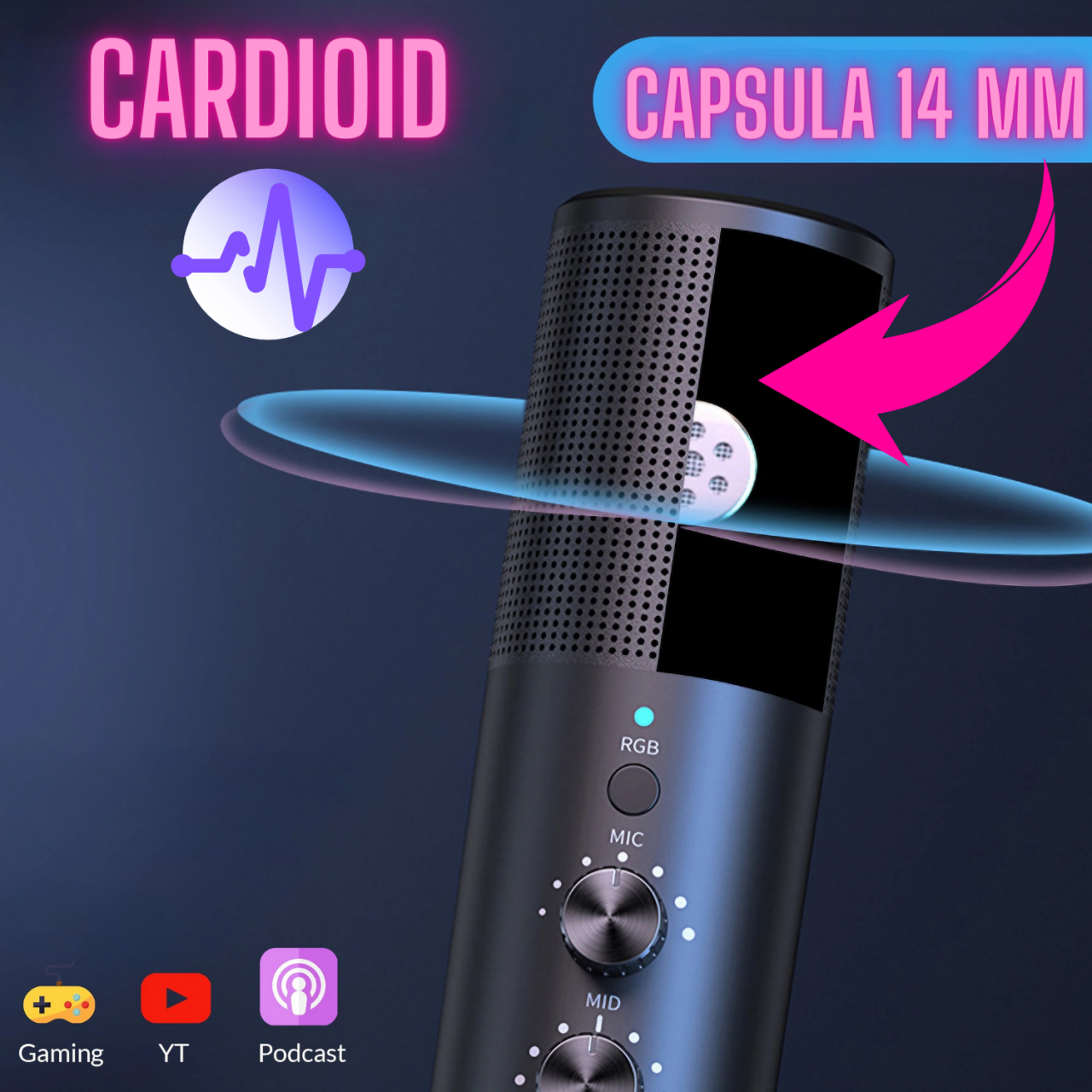 Microfon condensator AxaCube pentru gaming, youtube, podcast, cardioid, RGB, brat reglabil, filtru pop, control volum si monitorizare, conexiune USB, compatibil Android, iOS, Windows, PS [3]