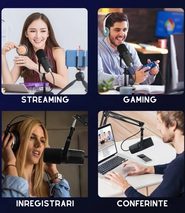 Microfon dinamic AxaCube, podcast, streaming, gaming, conexiune XLR si USB, corp metalic, buton mute, monitorizare in timp real, negru [6]