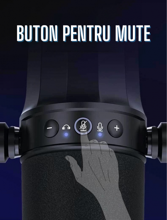 Microfon dinamic AxaCube, podcast, streaming, gaming, conexiune XLR si USB, corp metalic, buton mute, monitorizare in timp real, negru [5]