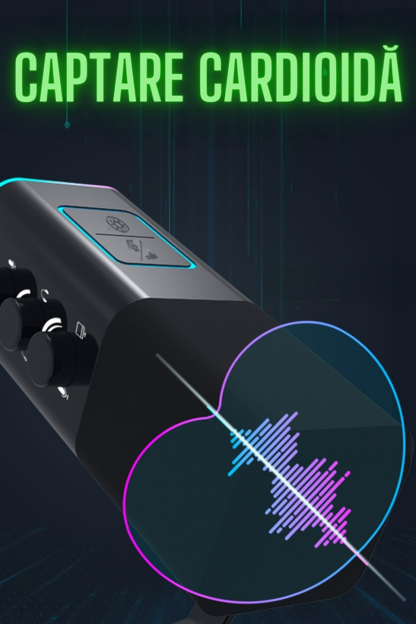 Microfon pentru gaming, inregistrari, streaming, podcast, capsula dinamica, conexiune XLR si USB, brat reglabil, lumina RGB, monitorizare in timp real,  functie mute, compatibil Windows, Apple, Androi [7]