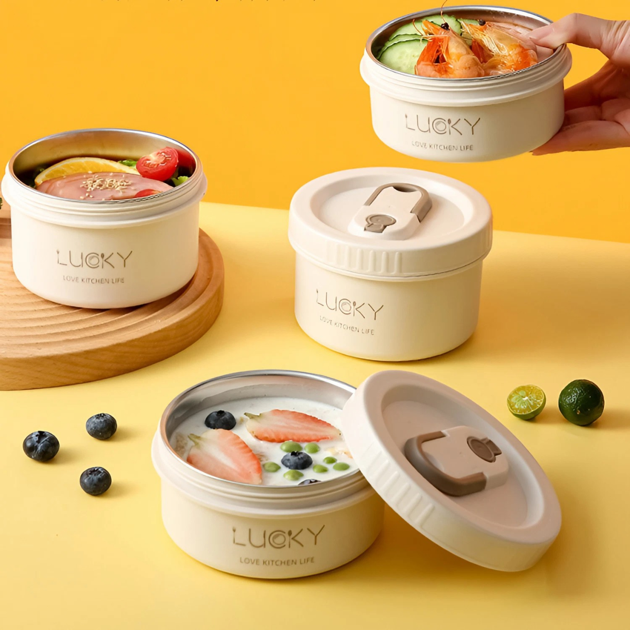 Set 2 caserole cu husa transport, interior otel inoxidabil 304, 440 si 640 ml, compatibile cuptor microunde, bento box [3]
