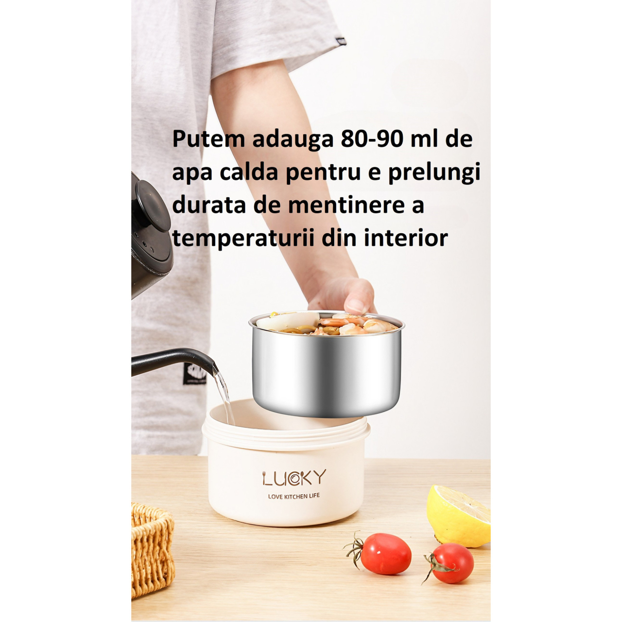 Set 2 caserole cu husa transport, interior otel inoxidabil 304, 440 si 640 ml, compatibile cuptor microunde, bento box [8]