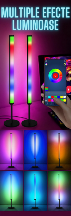 Set 2 lampi led AxaCube® pentru filme si gaming, smart, RGB, lumina ambientala, sincronizare sonora, bluetooth, control prin telecomanda si aplicatie dedicata, conectare usb, 56 cm [5]