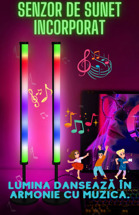 Set 2 lampi led AxaCube® pentru filme si gaming, smart, RGB, lumina ambientala, sincronizare sonora, bluetooth, control prin telecomanda si aplicatie dedicata, conectare usb, 56 cm [6]