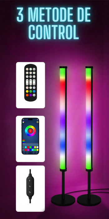 Set 2 lampi led AxaCube® pentru filme si gaming, smart, RGB, lumina ambientala, sincronizare sonora, bluetooth, control prin telecomanda si aplicatie dedicata, conectare usb, 56 cm [4]