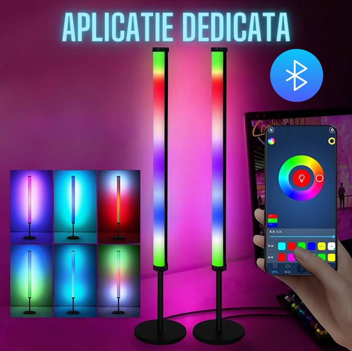 Set 2 lampi led AxaCube® pentru filme si gaming, smart, RGB, lumina ambientala, sincronizare sonora, bluetooth, control prin telecomanda si aplicatie dedicata, conectare usb, 56 cm [3]