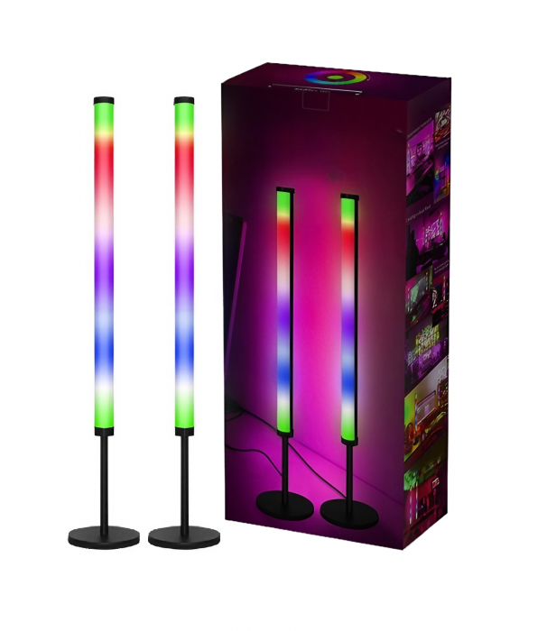 Set 2 lampi led AxaCube® pentru filme si gaming, smart, RGB, lumina ambientala, sincronizare sonora, bluetooth, control prin telecomanda si aplicatie dedicata, conectare usb, 56 cm [1]