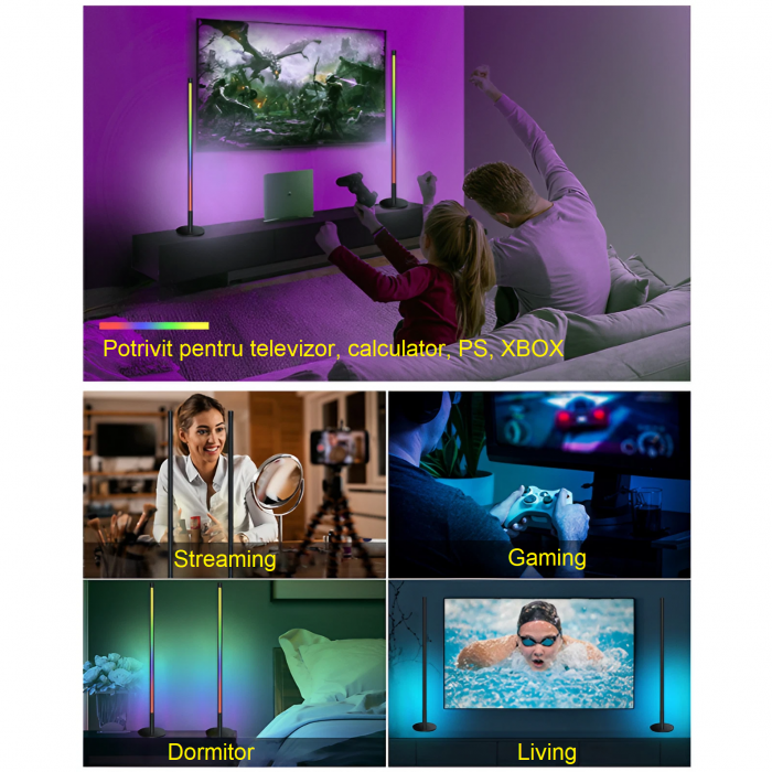 Set 2 lampi led smart AxaCube® pentru filme, gaming, RGB, lumina ambientala, sincronizare sonora, bluetooth, control prin telecomanda si aplicatie dedicata, conectare usb, 51 cm [8]