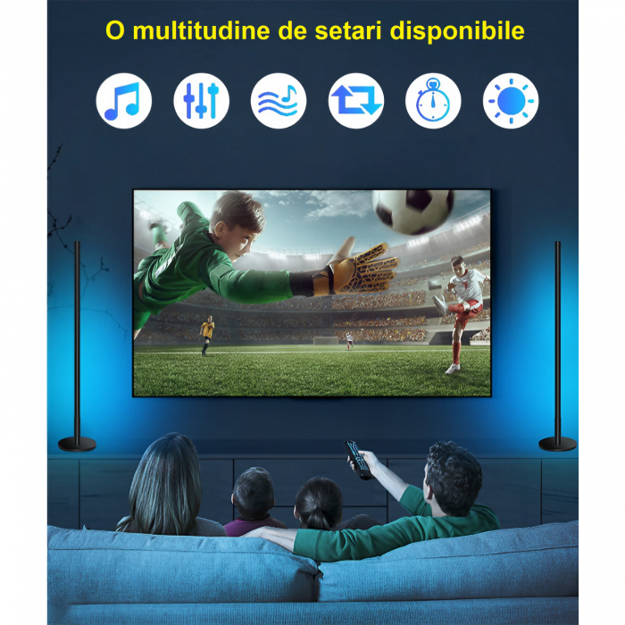 Set 2 lampi led smart AxaCube® pentru filme, gaming, RGB, lumina ambientala, sincronizare sonora, bluetooth, control prin telecomanda si aplicatie dedicata, conectare usb, 51 cm [5]