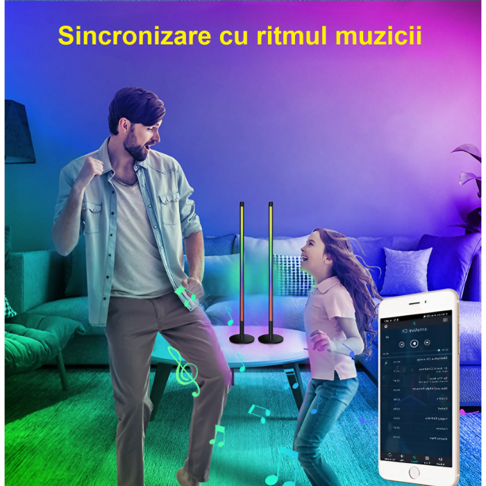 Set 2 lampi led smart AxaCube® pentru filme, gaming, RGB, lumina ambientala, sincronizare sonora, bluetooth, control prin telecomanda si aplicatie dedicata, conectare usb, 51 cm [9]