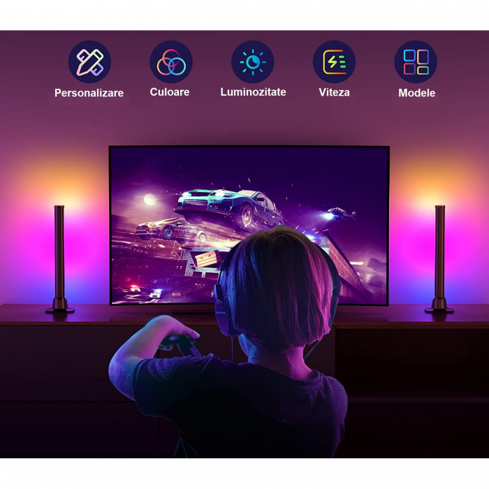 Set 2 lampi led smart AxaCube pentru gaming, RGB, lumina ambientala, sincronizare sonora, joc de lumini, bluetooth, control prin telecomanda si aplicatie dedicata, conectare usb [2]