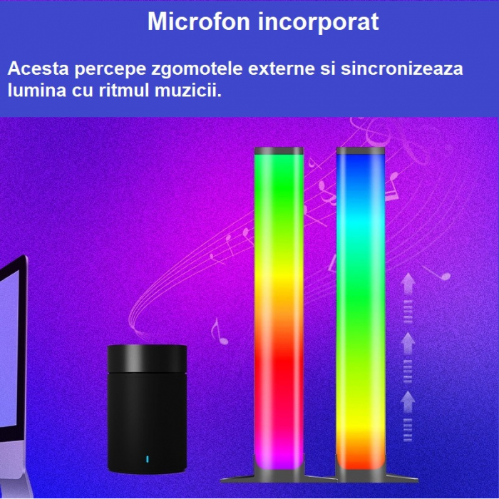 Set 2 lampi led smart AxaCube pentru gaming, RGB, lumina ambientala, sincronizare sonora, joc de lumini, bluetooth, control prin telecomanda si aplicatie dedicata, conectare usb [10]