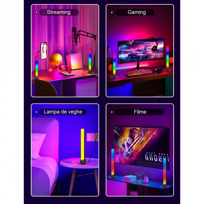 Set 2 lampi RGB AxaCube® pentru gaming, lumina ambientala, sincronizare sonora, control prin telecomanda, conectare usb, negru [7]