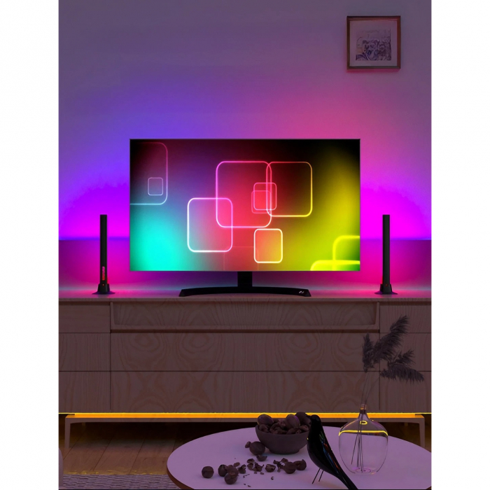 Set 2 lampi RGB AxaCube® pentru gaming, lumina ambientala, sincronizare sonora, control prin telecomanda, conectare usb, negru [10]