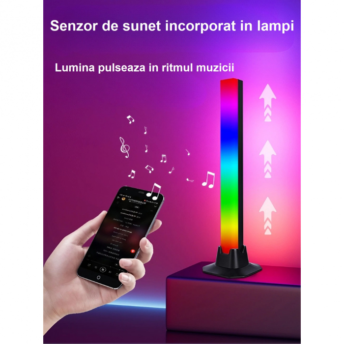Set 2 lampi RGB AxaCube® pentru gaming, lumina ambientala, sincronizare sonora, control prin telecomanda, conectare usb, negru [11]