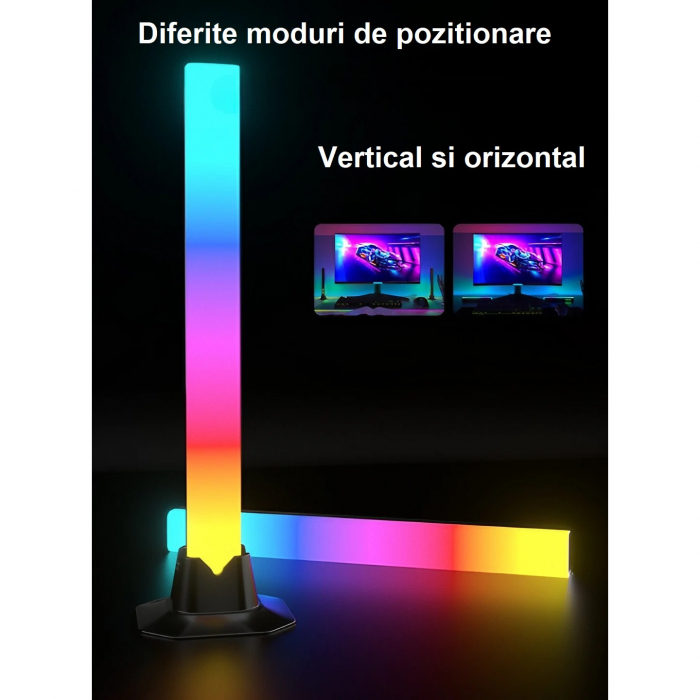 Set 2 lampi RGB AxaCube® pentru gaming, lumina ambientala, sincronizare sonora, control prin telecomanda, conectare usb, negru [6]