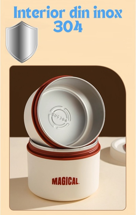 Set 3 caserole cu husa transport, interior otel inoxidabil 304, 1 caserola 400 ml, 1 caserola 500 ml si 1 caserola 600 ml, capac cu filet si garnitura silicon [6]