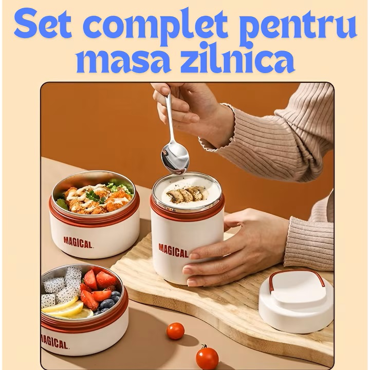 Set 3 caserole cu husa transport, interior otel inoxidabil 304, 1 caserola 400 ml, 1 caserola 500 ml si 1 caserola 600 ml, capac cu filet si garnitura silicon [3]