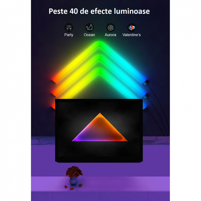 Set 8 buc bara LED RGBIC smart AxaCube®, lumina ambientala, sincronizare sonora, Wi-Fi, compatibil Google assistant si Alexa, control prin aplicatie dedicata si telecomanda [4]