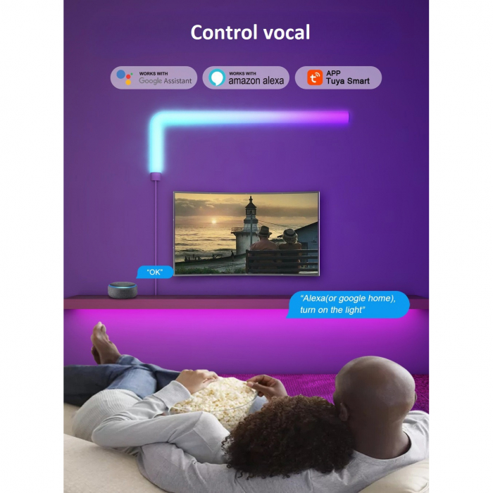 Set 8 buc bara LED RGBIC smart AxaCube®, lumina ambientala, sincronizare sonora, Wi-Fi, compatibil Google assistant si Alexa, control prin aplicatie dedicata si telecomanda [6]