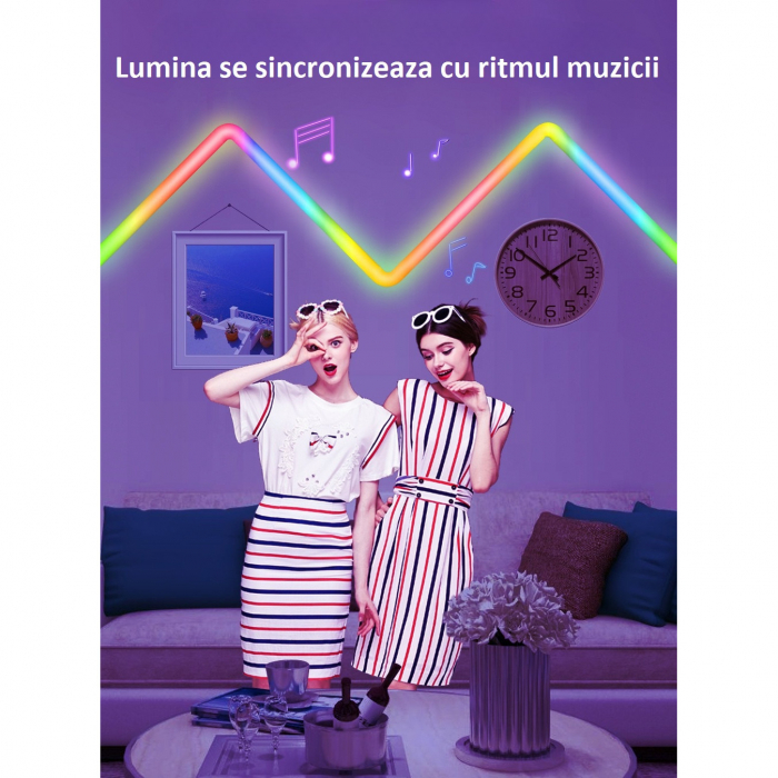 Set 8 buc bara LED RGBIC smart AxaCube®, lumina ambientala, sincronizare sonora, Wi-Fi, compatibil Google assistant si Alexa, control prin aplicatie dedicata si telecomanda [5]
