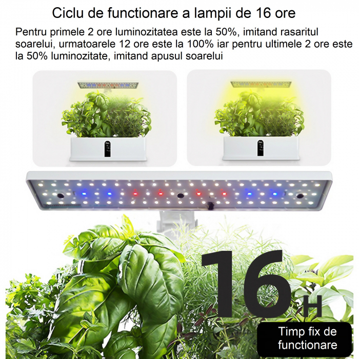 Set ghiveci hidroponic cu lampa de crestere a plantelor AxaCube®, 9 orificii plante, pompa oxigenare apa, 68 LED-uri, 15W, timer, alb [2]