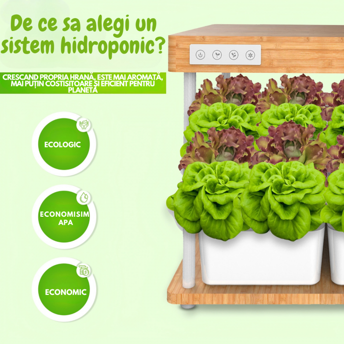 Set ghiveci hidroponic cu lampa led de crestere AxaCube, smart, 16 orificii plante, 3 cicluri de crestere, 2 ghivece 3.5 litri, suport din bambus, pompa oxigenare apa, 200 leduri, 36W, 47x37x38.5 cm [3]
