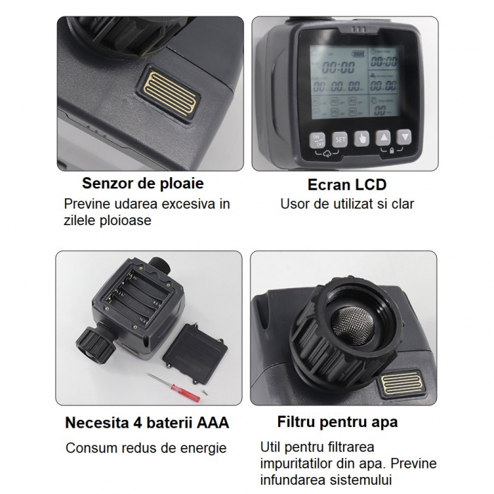 Sistem de irigare automat AxaCube pentru gradina, set cu 20 de atomizoare, senzor de ploaie, display LCD, IPX5, fixare la robinet [8]