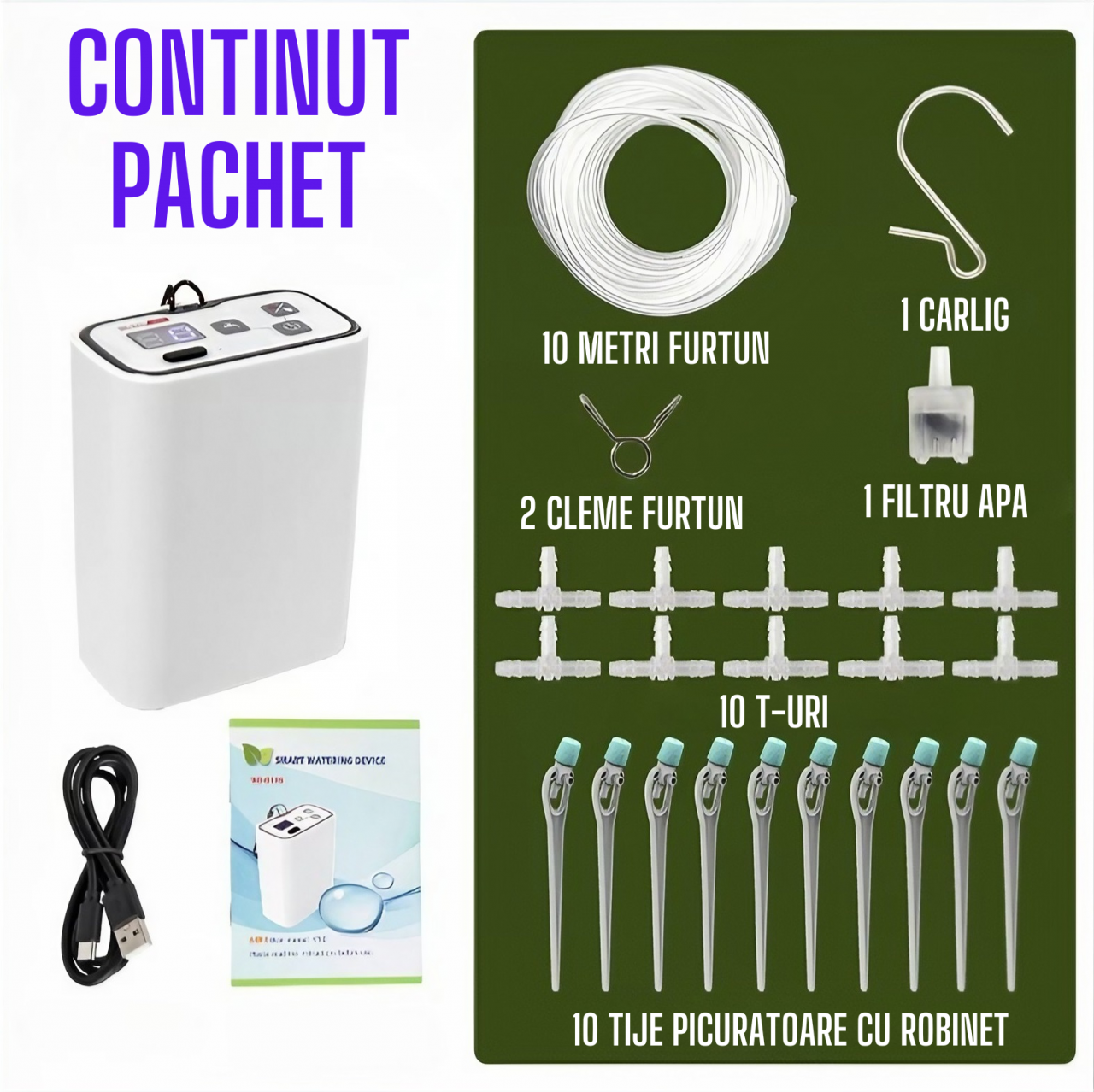 Sistem de irigare automat AxaCube pentru plante, set pentru 10 ghivece, udare prin picurare, tije picuratoare reglabile, temporizator, acumulator reincarcabil, ideal apartament/casa [7]