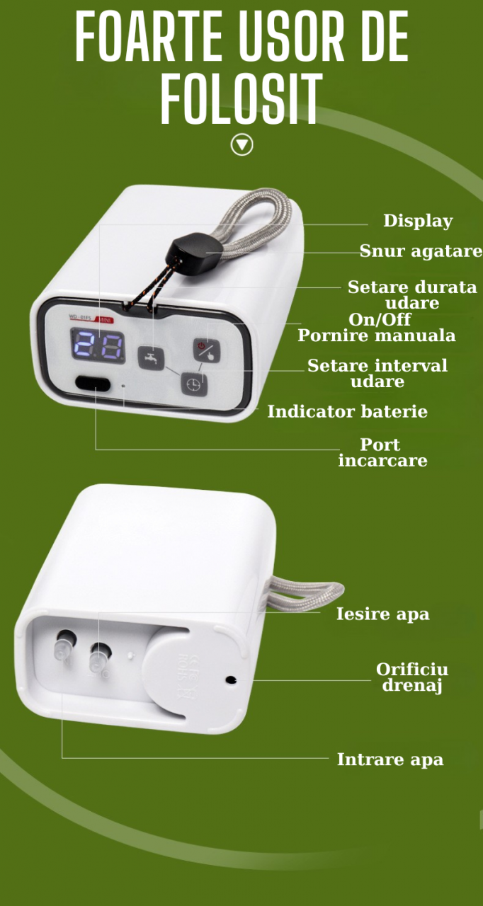 Sistem de irigare automat AxaCube pentru plante, set pentru 10 ghivece, udare prin picurare, tije picuratoare reglabile, temporizator, acumulator reincarcabil, ideal apartament/casa [2]