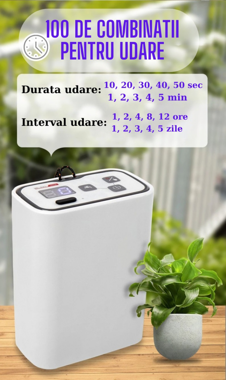Sistem de irigare automat AxaCube pentru plante, set pentru 10 ghivece, udare prin picurare, tije picuratoare reglabile, temporizator, acumulator reincarcabil, ideal apartament/casa [8]