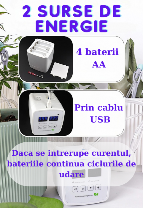 Sistem de irigare automat AxaCube pentru plante, set pentru 15 ghivece, udare prin picurare, temporizator, alimentare prin baterii sau conectare la retea, ideal apartament/casa [5]