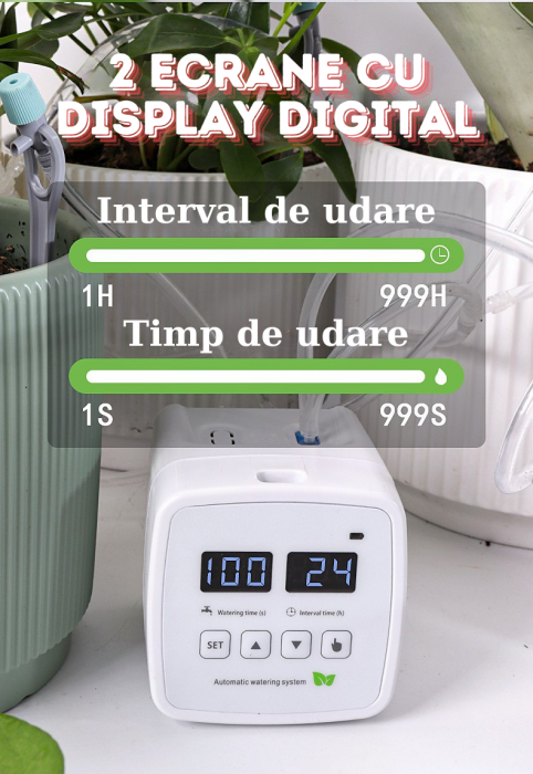 Sistem de irigare automat AxaCube pentru plante, set pentru 15 ghivece, udare prin picurare, temporizator, alimentare prin baterii sau conectare la retea, ideal apartament/casa [2]
