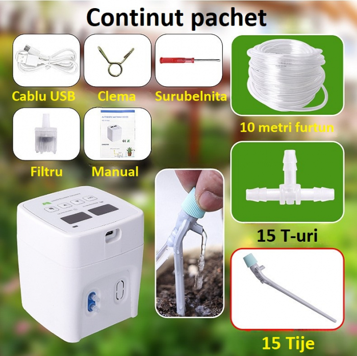 Sistem de irigare automat AxaCube pentru plante, set pentru 15 ghivece, udare prin picurare, temporizator, alimentare prin baterii sau conectare la retea, ideal apartament/casa [12]