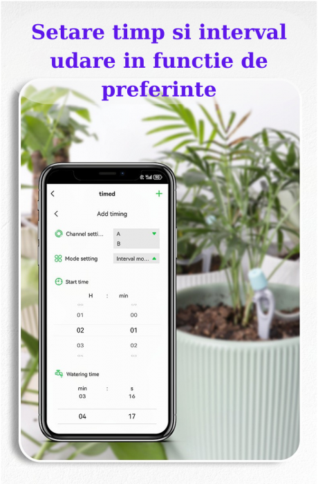 Sistem de irigare automat AxaCube pentru plante, WiFi 2.4 Ghz, set pentru 20 de ghivece, udare prin picurare, 2 pompe incorporate, temporizator, alimentare prin baterii sau conectare la retea [5]