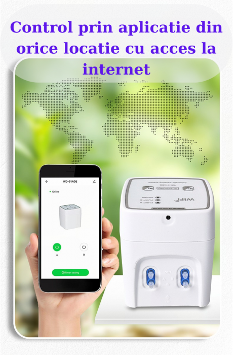 Sistem de irigare automat AxaCube pentru plante, WiFi 2.4 Ghz, set pentru 20 de ghivece, udare prin picurare, 2 pompe incorporate, temporizator, alimentare prin baterii sau conectare la retea [4]