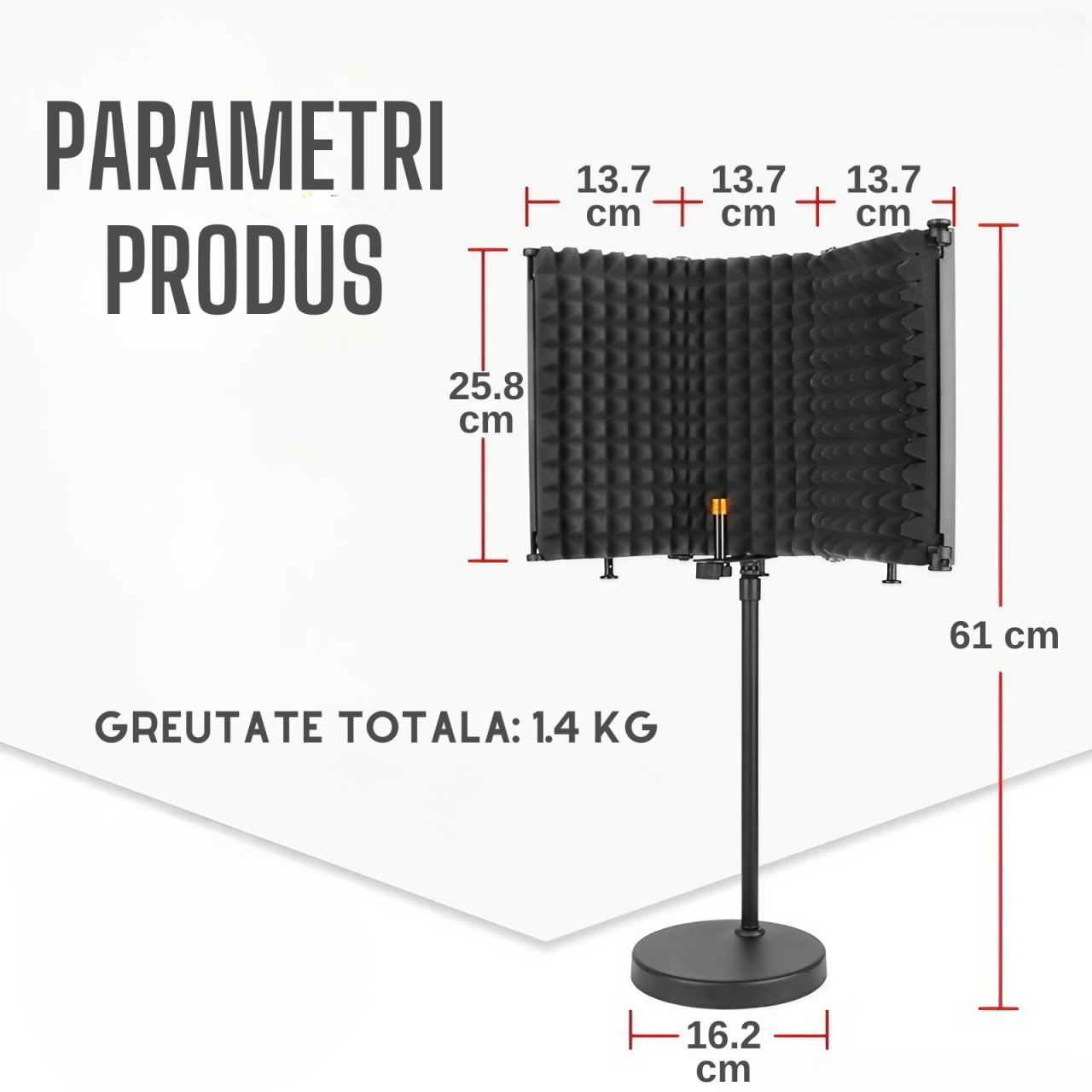 Suport de birou pentru microfon AxaCube® cu panou acustic, anti-ecou, burete antifonic, baza metalica, reglabil, pentru inregistrari, podcast, streaming [8]